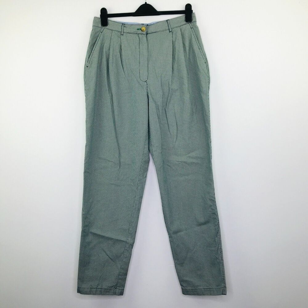 Tommy Hilfiger Women's 14 Pants Blue Green Houndstooth Pleated Slacks BW15